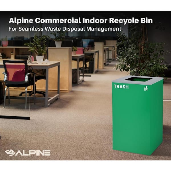 Alpine Industries 29 Gal. Green Steel Square Vented Indoor Trash