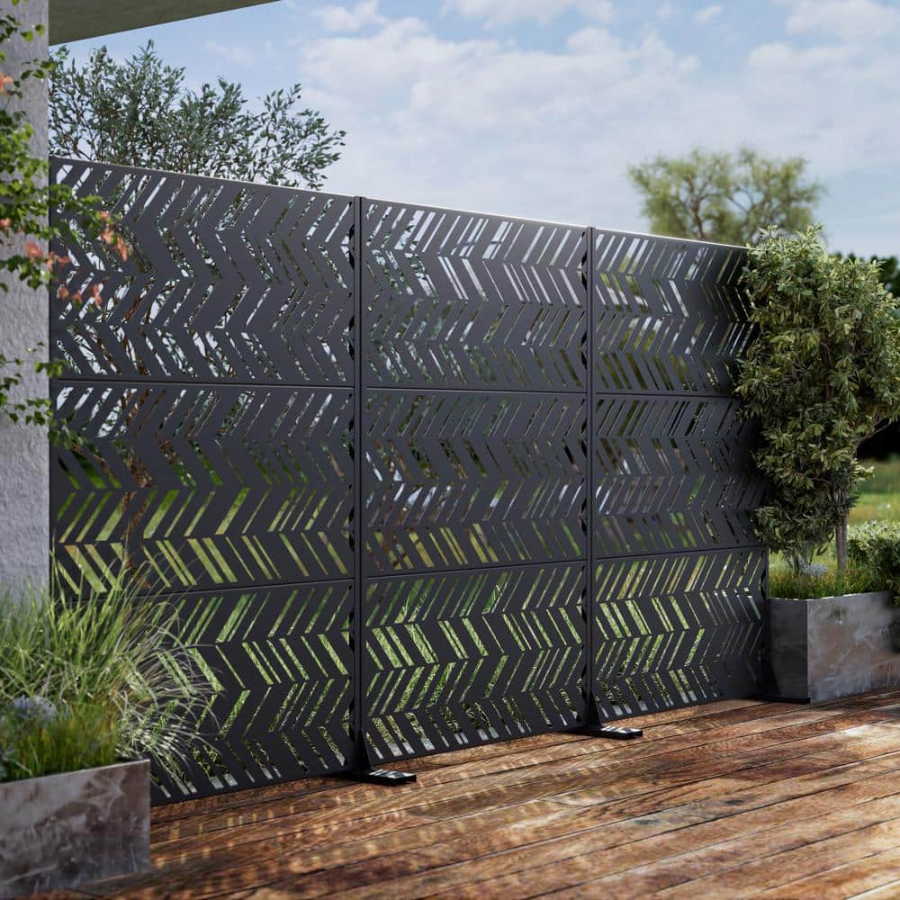 Dovelina 72 in. Christopher Metal Outdoor Garden Fence Privacy Screen Garden Screen Panels in Black, image size:1000x1000