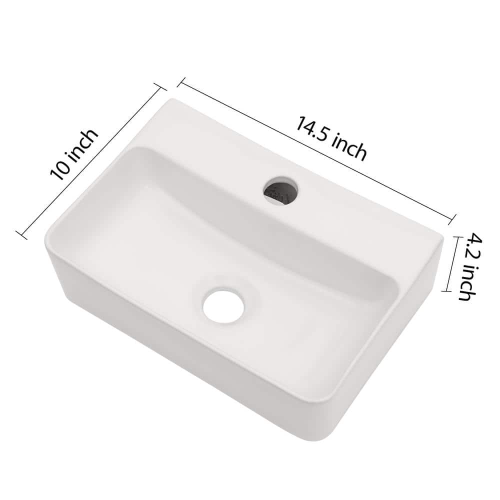 White Gloss Ceramic Rectangular Wall-Mount Bathroom Sink