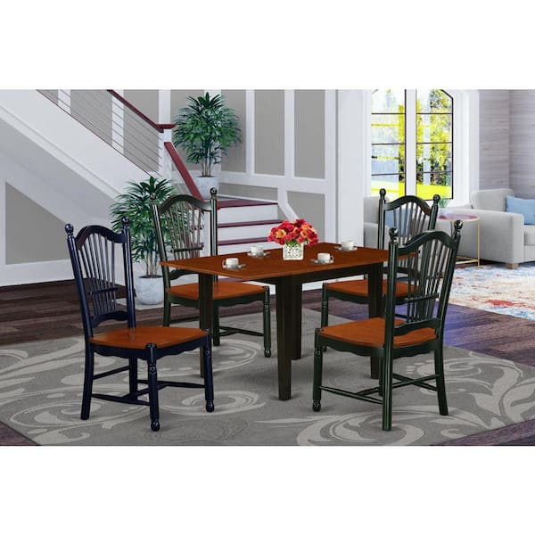 East West Furniture 5-Piece Black and Cherry Finish Solid Wood Top - Dining Room Set - Seats 4