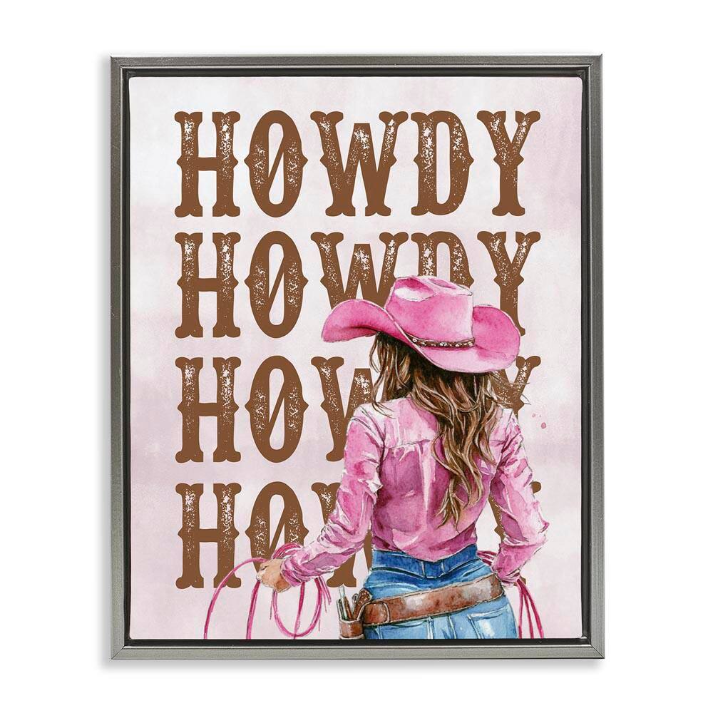 Pink and Brown Howdy Cowgirl by Lettered and Lined Gray Floater Frame People Graphic Art Print 31 in. x 25 in. price history on PriceWatchPro