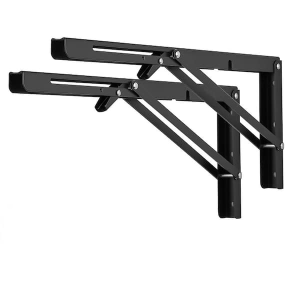 16 in. Black Stainless Steel Folding Shelf Brackets for Wooden Table Bench (2-Pack)