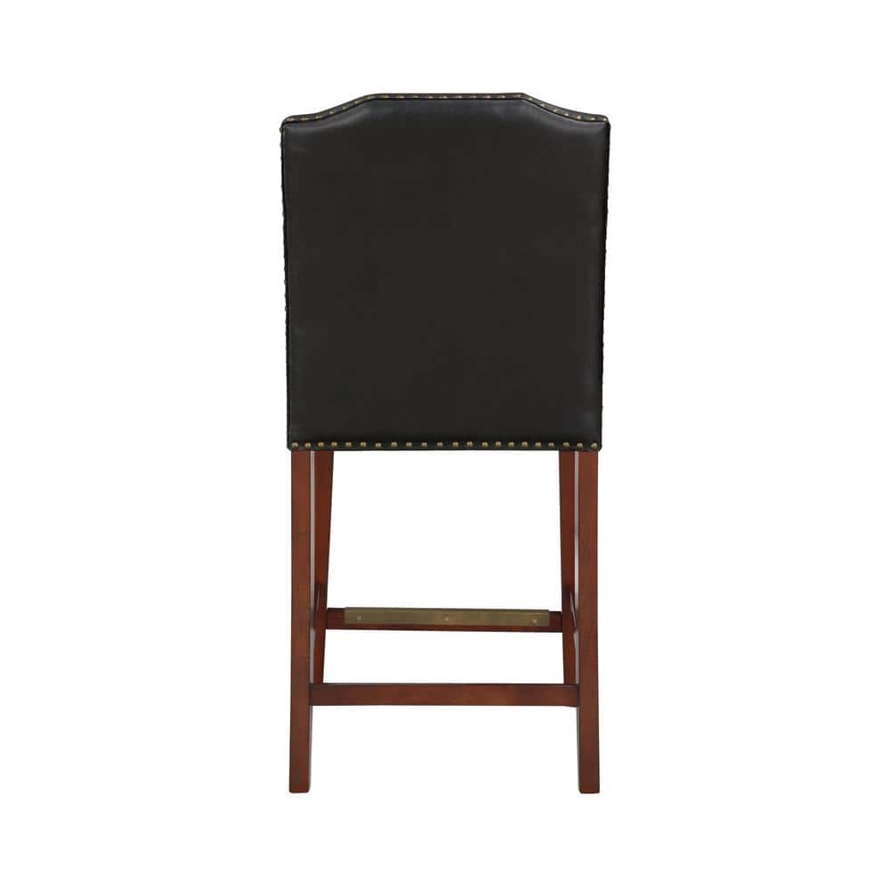 Bristol Traditional Brown Faux Leather Counter Stool with Antique Brass Trim