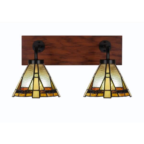 Unbranded Kirby 17.5 in. 2-Light Matte Black and Painted Wood-look Metal Vanity Light