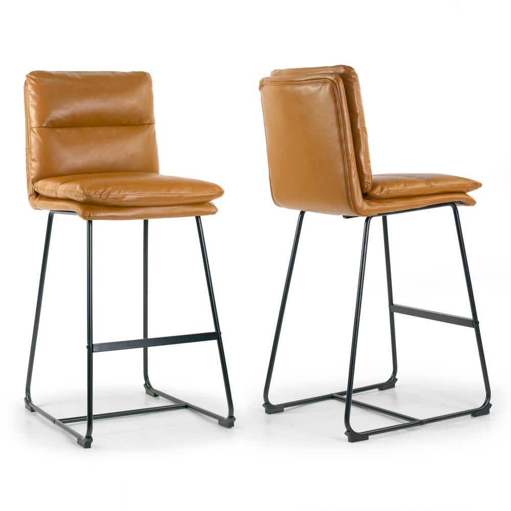 Cappuccino Faux Leather Bar Stools with Iron Frame, Set of 2