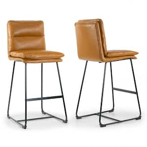 Aulani Light Brown Upholstered Metal Frame 30 in. Bar Stool with Puffy Cushions (Set of 2)