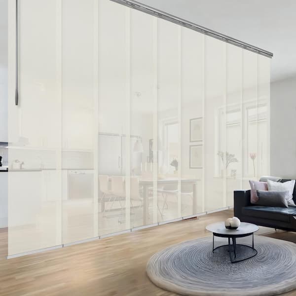EMOH Ashy Mesh 120 in. - 218 in. W x 116 in. L Adjustable 10-Panel Satin Nickel Double Rail Panel Track with 23.5 in. Slates