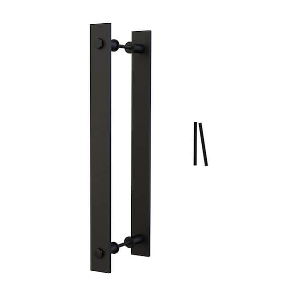 American Pro Decor 14 in. Black Powder Coated Steel 2-Sided Flat Bar Pull for Sliding Rolling Barn Wood Doors (2-Pack)