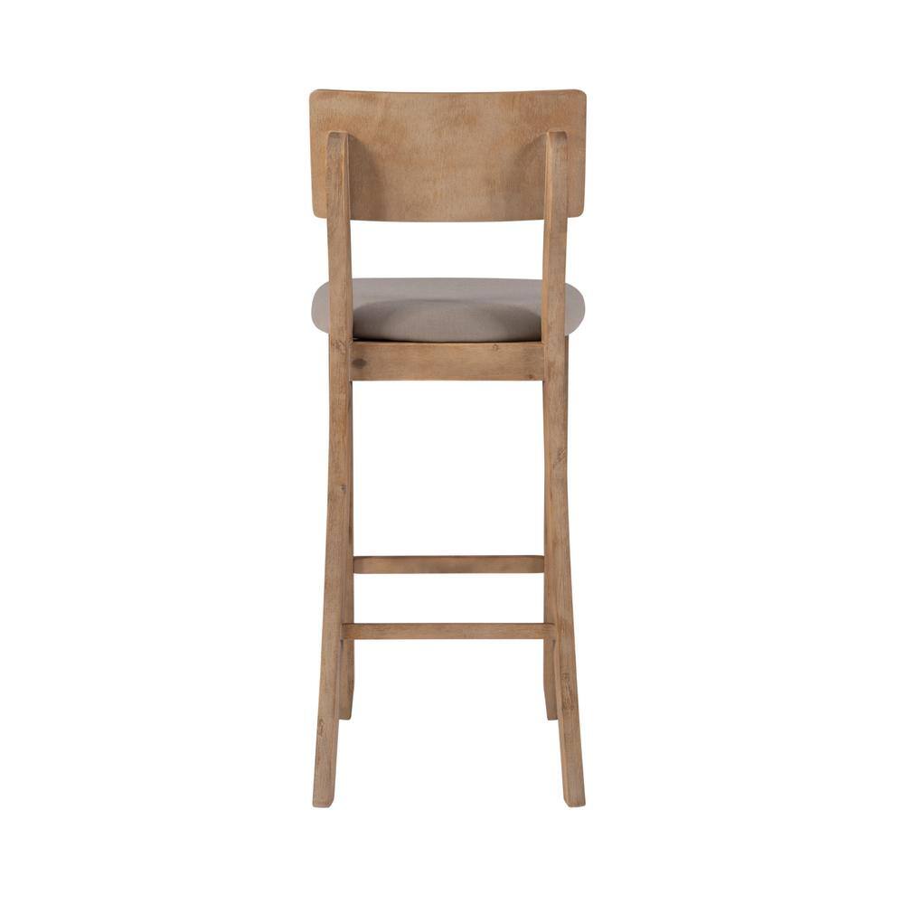 Rustic Gray Wash 46" Acacia Wood Bar Stool with Light Gray Linen Cushion