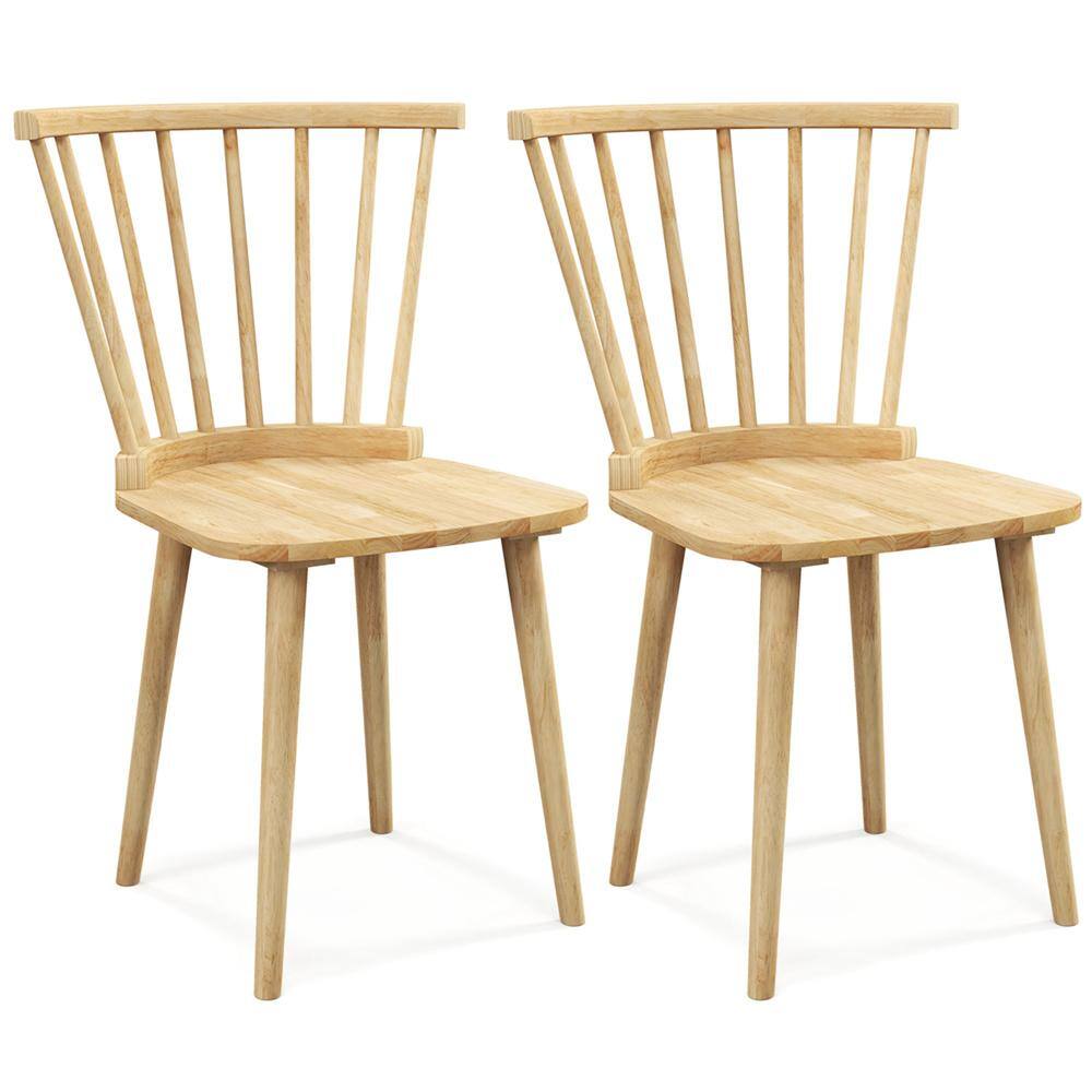 Costway Natural Rubber Wood Windsor Dining Chairs with Spindle