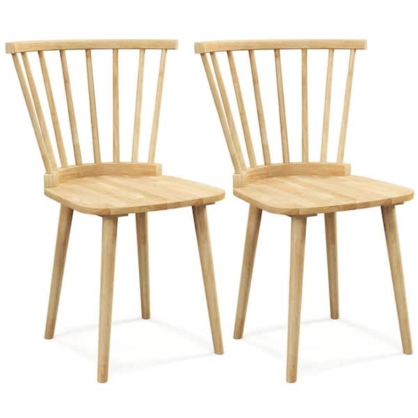 Costway Natural Rubber Wood Windsor Dining Chairs with Spindle Back for Living Room Set of 2