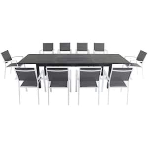 Dawson 11-Piece Aluminum Outdoor Dining Set with 10-Sling Chairs in Gray/White and an Expandable 40 in. x 118 in. Table