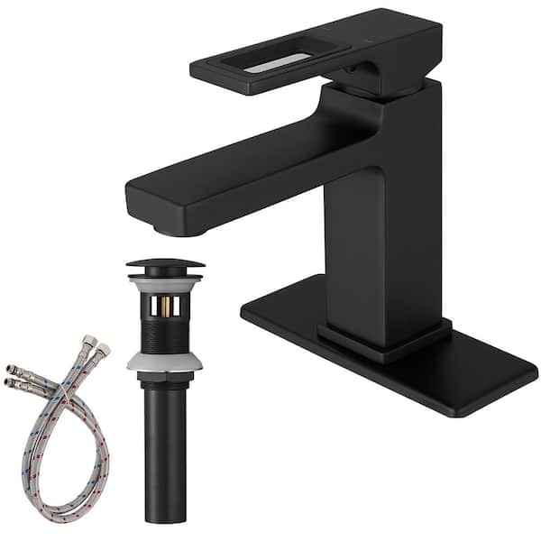 Fapully Single Handle Single Hole Bathroom Faucet with Deckplate and Drain Included, Bathroom Faucet in Matte Black
