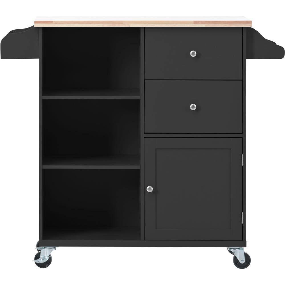 Harper Bright Designs Black Kitchen Cart With Rubber Wood Top 2   Black Kitchen Carts Cwj011aab 64 1000 