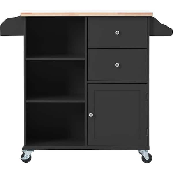 Harper & Bright Designs Black Kitchen Cart with Rubber Wood Top, 2 ...