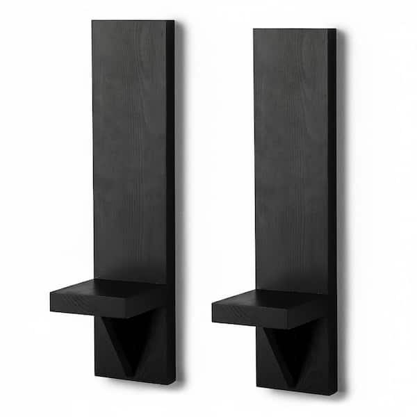 Black Farmhouse Wood Wall Candle Sconce Wall Decor for Living Room, Set of 2