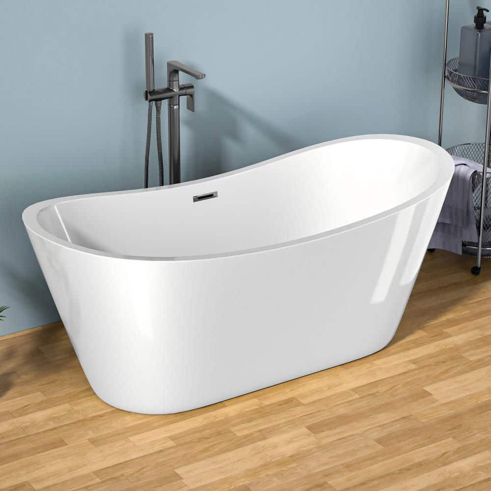 67 in. x 30 in. Acrylic Freestanding Soaking Bathtub Oval Tub in White with