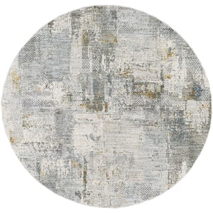 Dresden 5 ft. Round Gray/Blue Abstract Indoor Area Rug