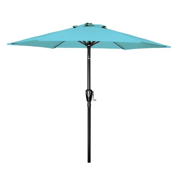 Unbranded 7.5 ft. Stainless Steel Crank Market Patio Umbrella in Turquoise with Button Tilt and 6 Sturdy Ribs