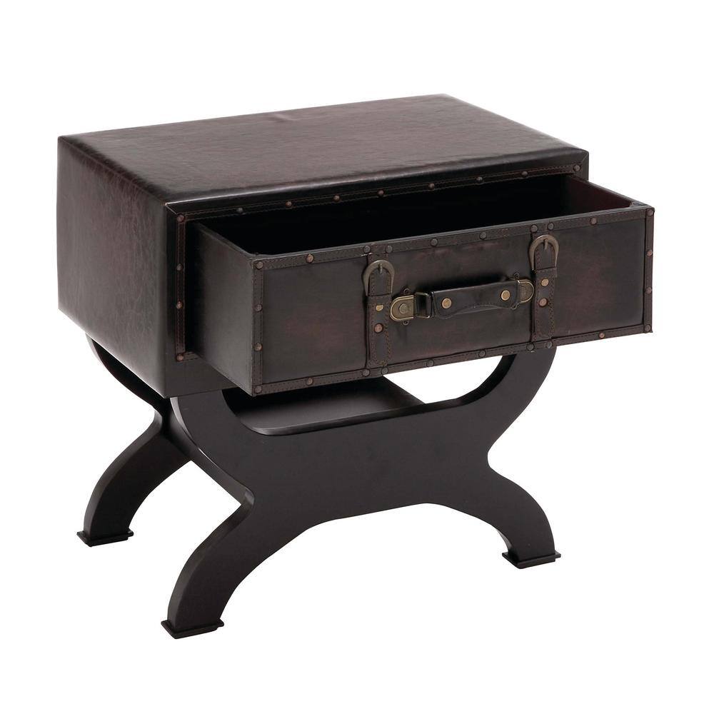Vintage Brown Faux Leather Single Drawer Accent Table