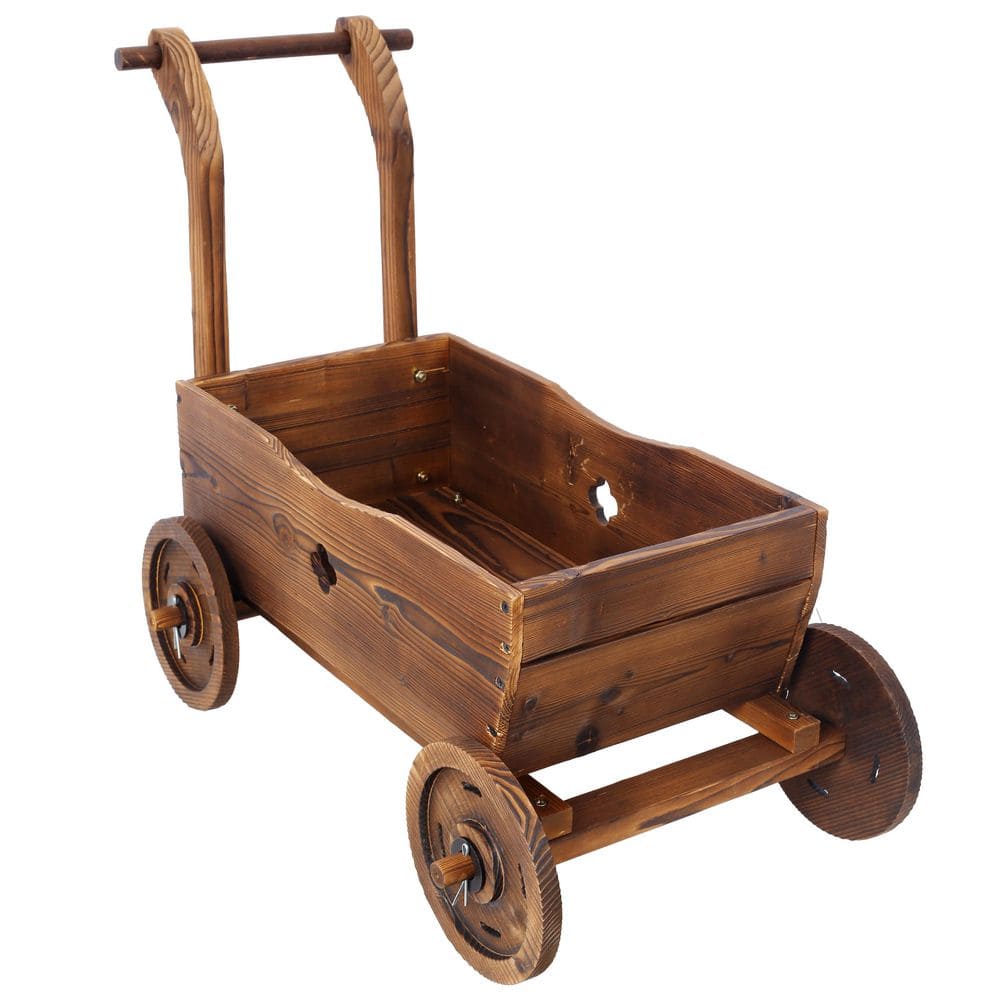 Mobile Garden Planter with 4 Wheels, Handle, Drain Hole, Indoor & Outdoor Decor, Wooden Flower Cart for Patio, Garden price history on PriceWatchPro