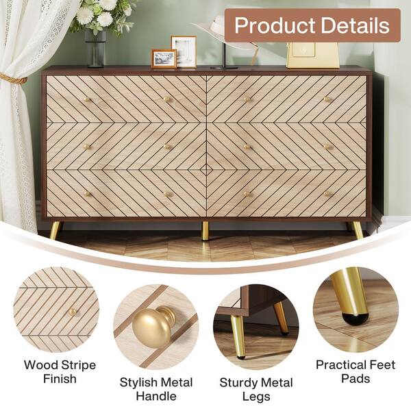 Reviews for BYBLIGHT Helotes Dark Brown 47 in. Dresser with 6-Drawers,  Double Wide Chest of Drawers with Gold Legs | Pg 1 - The Home Depot
