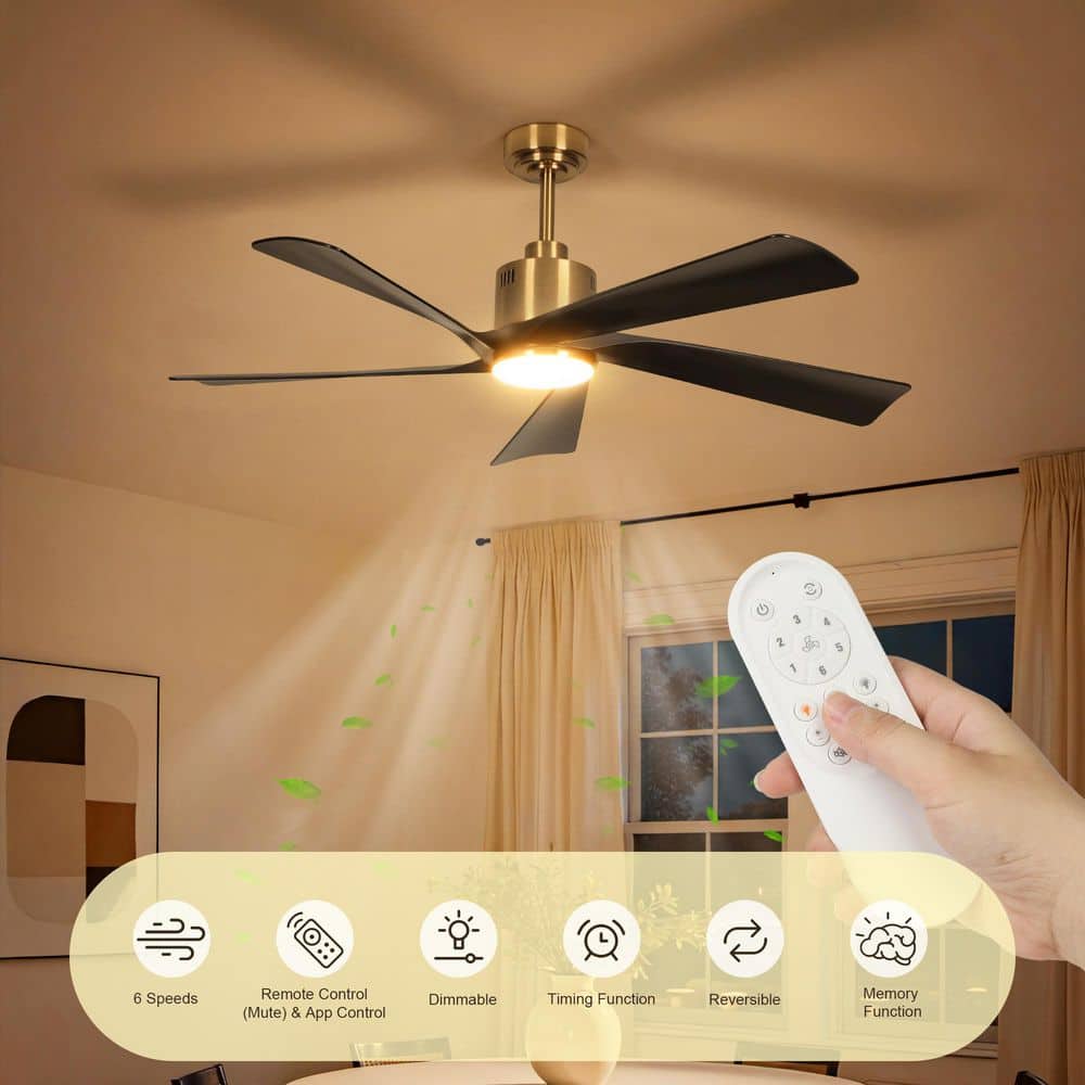 52 in. Smart Indoor Black Gold Modern Low Profile Standard Ceiling Fan with Bright White Integrated LED for Living Room price history on PriceWatchPro