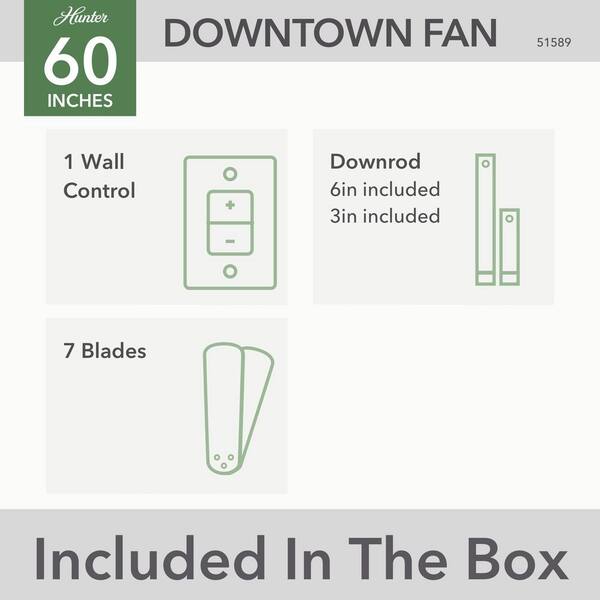 Hunter - Downtown 60 in. 6-Speed Ceiling Fan in Matte Silver with Wall Control For Patios or Bedrooms