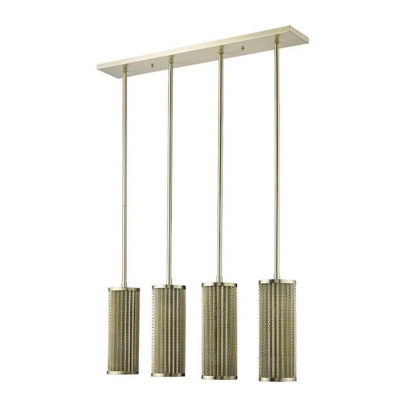 60-Watt 4-Light Goldtone Pendant Light with Metal, No Bulbs Included