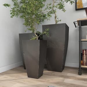 30 in., 25 in., and 20 in. Extra Large Dark Gray Metal Indoor Outdoor Planter with Tapered Base (3- Pack)