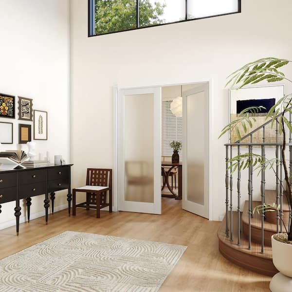 60 in. x 80 in. Double 30 in. Doors MDF, Primed, 1-Lite, Frosted Glass, White Pantry Door Single Interior Door Slab