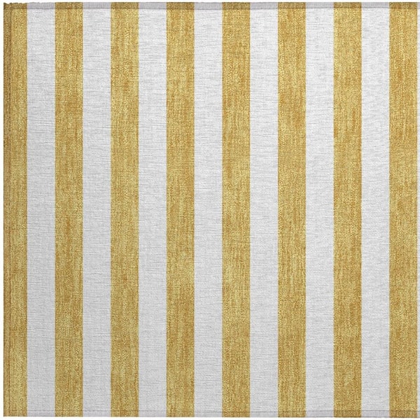 Gold 2 ft. x 3 ft. Woven Striped Polyester Rectangle Indoor/Outdoor Area Rug