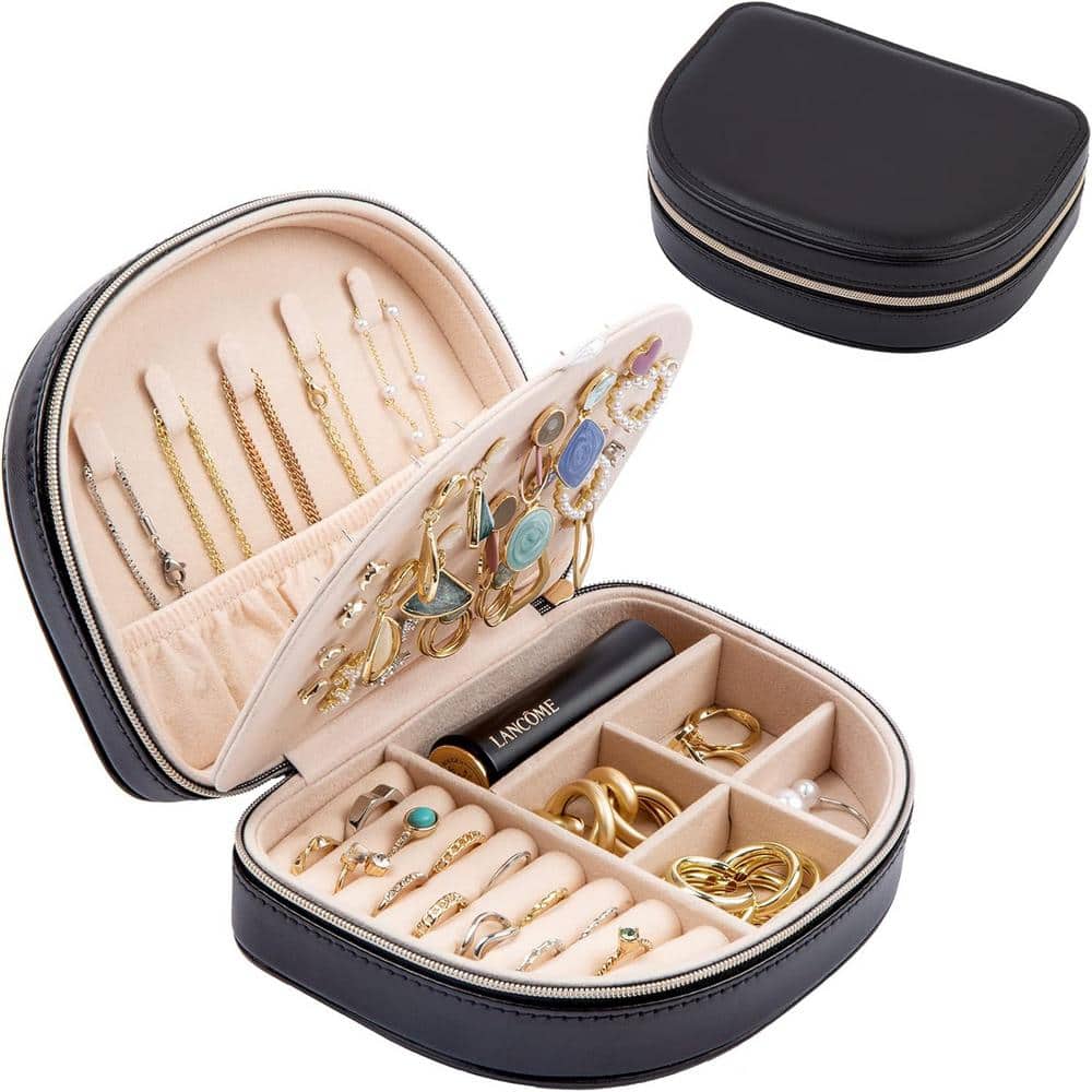 Black Small Portable Seashell-Shaped Faux Leather Jewelry Case