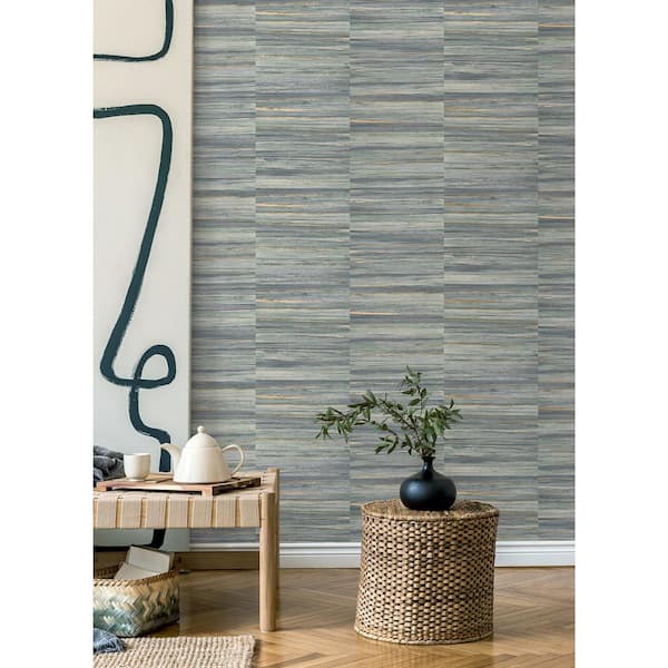 Rowan Blue Faux Grasscloth Paper Non-Pasted Textured Wallpaper