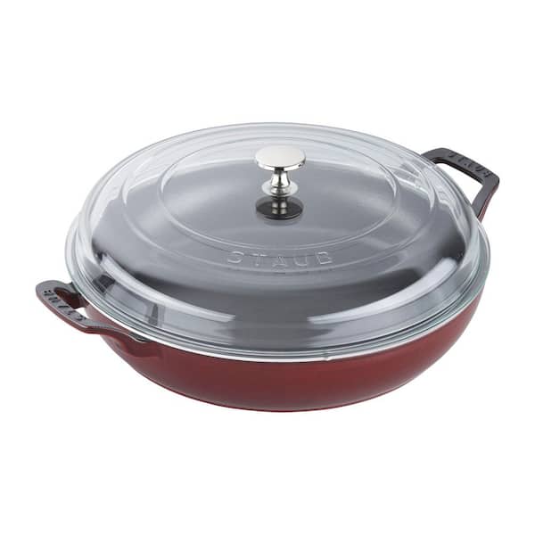 3.5 qt. Enameled Cast Iron Braiser with Glass Lid - Grenadine