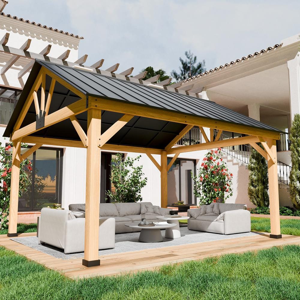 INMITOM 15 ft. x 13 ft. Cedar Wood Patio Gazebo with Black
