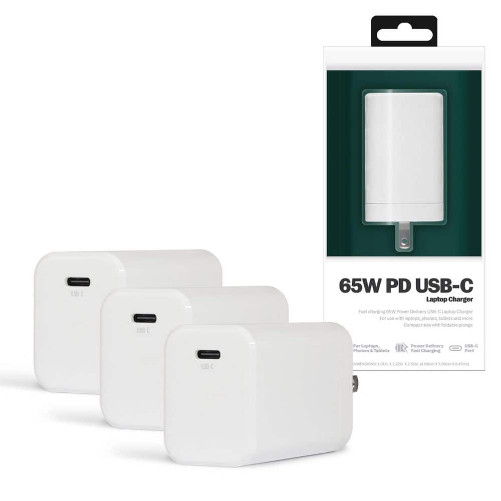3-Pack 65W USB-C Wall Charger for Laptops with PD Power Delivery, Compact Fast Charging Wall Charger (White, 3 Pack) price history on PriceWatchPro