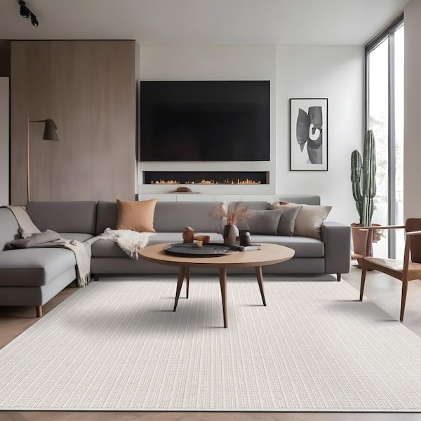 Lomira Bone 4 ft. x 6 ft. Striped Washable Easy Jute Indoor Area Rug