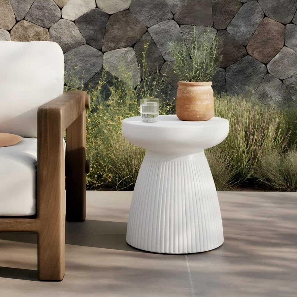 Urta Modern Patio White Magnesium Oxide Round Outdoor Side table price history on PriceWatchPro