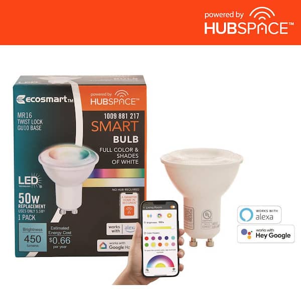 EcoSmart 50-Watt Equivalent Smart MR16 Color Changing CEC LED Light Bulb with Voice Control (1-Bulb) Powered by Hubspace