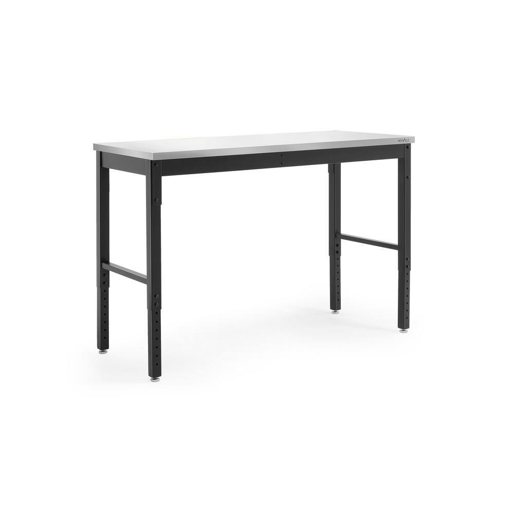 Adjustable 43" Steel Workbench in Gray/Black with Stainless Steel Top