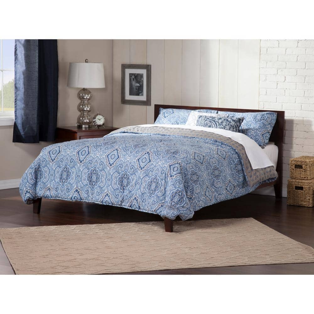 Walnut Queen Wood Frame Platform Bed with Headboard