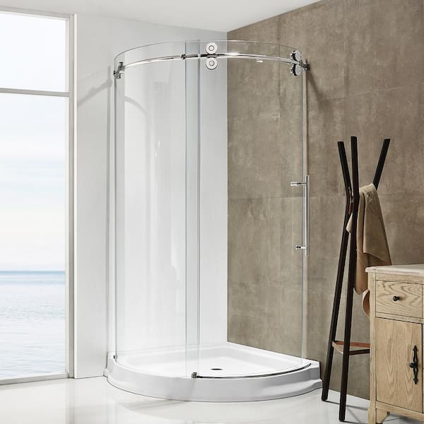 Dreamwerks 36 in. x 79 in. Frameless Sliding Clear Glass Shower Door Enclosure in Chrome with Handle