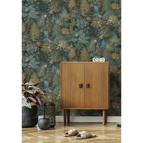 Midnight Woods Teal Non-Pasted Wallpaper Roll (Covers 56 sq. ft.)