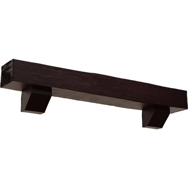 Ekena Millwork 4 in. x 8 in. x 3 ft. Rough Cedar Faux Wood Fireplace Mantel Kit with Ashford Corbels, Premium Cherry