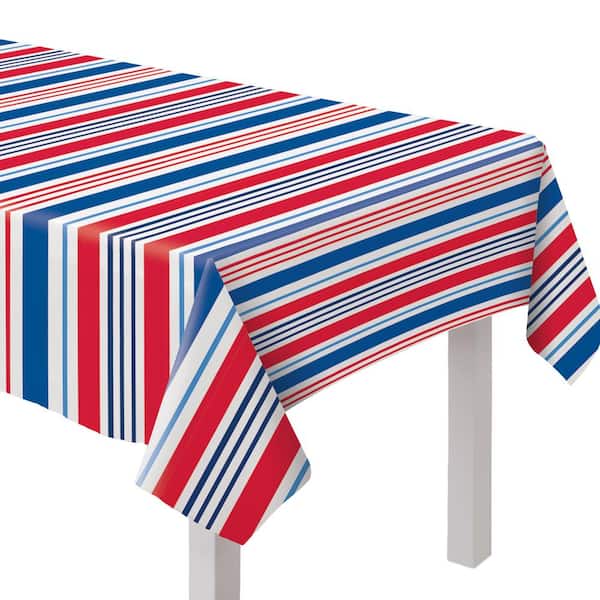 Amscan Patriotic Striped Fabric 60 in. x 84 in. Table Cover