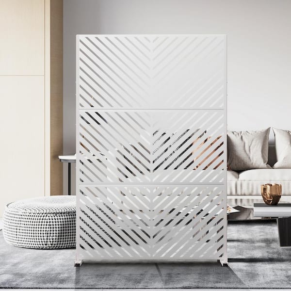 Lirago 72 in. x 47 in. Outdoor Metal Privacy Screen Garden Fence in Arrows Pattern in White