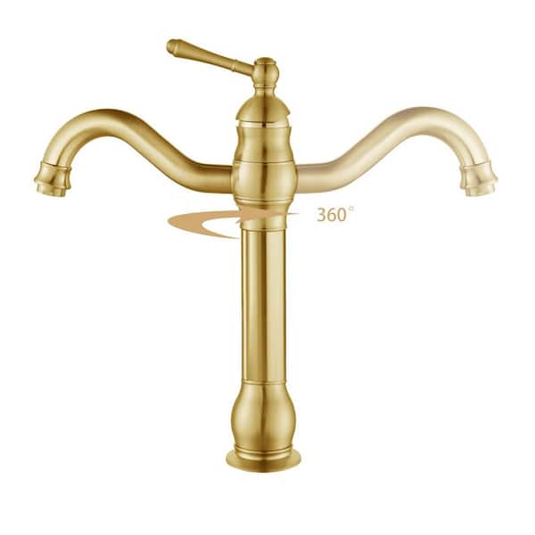 BYH build your home Single-Handle Single Hole Swivel Spout Bathroom Vessel Sink Faucet With Pop-Up Drain Assembly in Brushed Gold