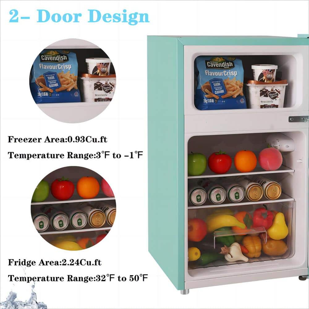 Mint Green Compact Retro 3.2 Cu. Ft. Mini Refrigerator with Freezer