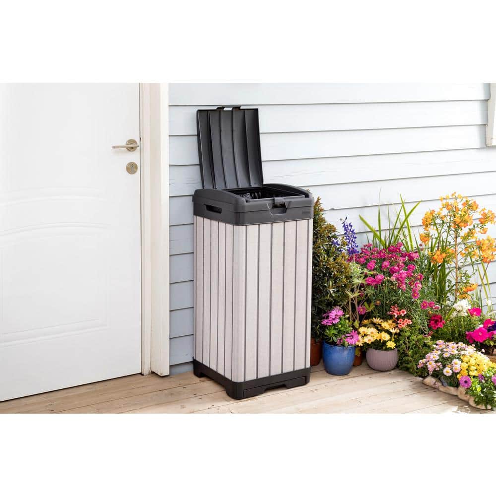Gray Heavy Duty Plastic Outdoor Trash Can with Double Lid